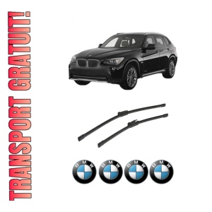 Set stergatoare auto BMW Seria X1 (E84) din 2009-2015, pentru parbriz auto, 2 bucati, Bosch Aerotwin, din cauciuc siliconat rezistent, 4 Stickere Auto BMW Seria