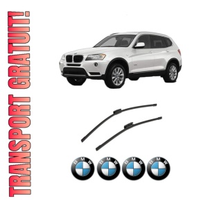 Set stergatoare auto BMW Seria X3 (F25) din 2010-2017, pentru parbriz auto, 2 bucati, Bosch Aerotwin Multi, din cauciuc siliconat rezistent, 4 Stickere Auto BMW Seria