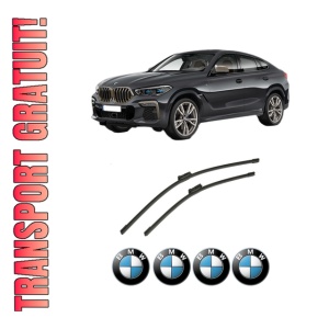 Set stergatoare auto BMW Seria X6 (G06, F96) din 2019-2023, pentru parbriz auto, 2 bucati, Bosch Aerotwin, din cauciuc siliconat rezistent, 4 Stickere Auto BMW Seria