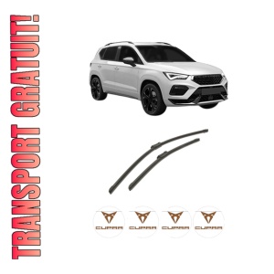 Set stergatoare auto CUPRA ATECA (KH7, KHP, KBP) din 2018-2023, pentru parbriz auto, 2 bucati, Bosch Aerotwin, din cauciuc siliconat rezistent, 4 Stickere Auto CUPRA