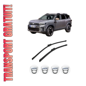 Set stergatoare auto DACIA BIGSTER din 2024-2025, pentru parbriz auto, 2 bucati, Bosch Aerotwin, din cauciuc siliconat rezistent, 4 Stickere Auto DACIA