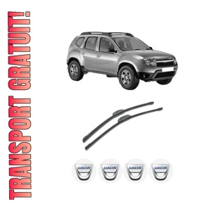 Set stergatoare auto DACIA DUSTER (HS_) din 2010-2018, pentru parbriz auto, 2 bucati, Bosch Aerotwin Retrofit, din cauciuc siliconat rezistent, 4 Stickere Auto DACIA