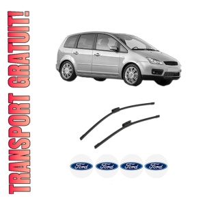 Set stergatoare auto FORD FOCUS C-MAX (DM2) din 2003-2007, pentru parbriz auto, 2 bucati, Bosch Aerotwin Multi, din cauciuc siliconat rezistent, 4 Stickere Auto FORD