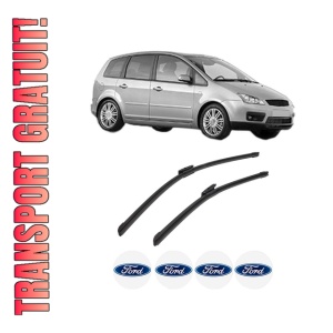 Set stergatoare auto FORD FOCUS C-MAX (DM2) din 2003-2007, pentru parbriz auto, 2 bucati, Bosch Aerotwin Multi, din cauciuc siliconat rezistent, 4 Stickere Auto FORD