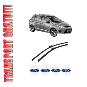 Set stergatoare auto FORD GRAND C-MAX (DXA/CB7, DXA/CEU) din 2010-2019, pentru parbriz auto, 2 bucati, Bosch Aerotwin, din cauciuc siliconat rezistent, 4 Stickere Auto FORD