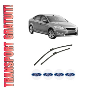 Set stergatoare auto FORD MONDEO IV Saloon (BA7) din 2007-2015, pentru parbriz auto, 2 bucati, Bosch Aerotwin, din cauciuc siliconat rezistent, 4 Stickere Auto FORD