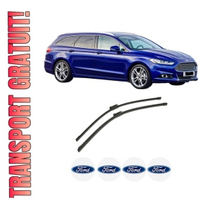 Set stergatoare auto FORD MONDEO V Turnier (CF) din 2014-2019, pentru parbriz auto, 2 bucati, Bosch Aerotwin, din cauciuc siliconat rezistent, 4 Stickere Auto FORD