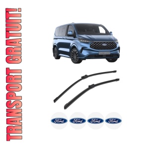 Set stergatoare auto FORD TOURNEO CUSTOM V710 Bus (NXN) din 2023-2024, pentru parbriz auto, 2 bucati, Bosch Aerotwin, din cauciuc siliconat rezistent, 4 Stickere Auto FORD