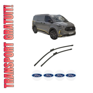 Set stergatoare auto FORD TRANSIT CUSTOM V710 Bus (NXN) din 2024, pentru parbriz auto, 2 bucati, Bosch Aerotwin, din cauciuc siliconat rezistent, 4 Stickere Auto FORD