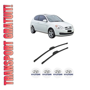 Set stergatoare auto HYUNDAI ACCENT III (MC) din 2005-2010, pentru parbriz auto, 2 bucati, Bosch Aerotwin Retrofit, din cauciuc siliconat rezistent, 4 Stickere Auto HYUNDAI