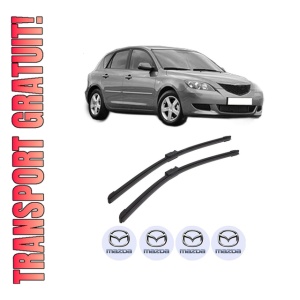 Set stergatoare auto MAZDA 3 (BK) din 2003-2009, pentru parbriz auto, 2 bucati, Bosch Aerotwin, din cauciuc siliconat rezistent, 4 Stickere Auto MAZDA