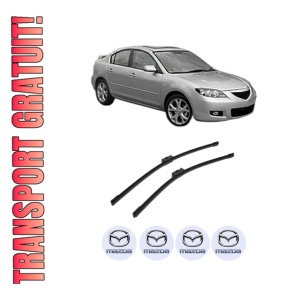 Set stergatoare auto MAZDA 3 Saloon (BK) din 2003-2009, pentru parbriz auto, 2 bucati, Bosch Aerotwin, din cauciuc siliconat rezistent, 4 Stickere Auto MAZDA