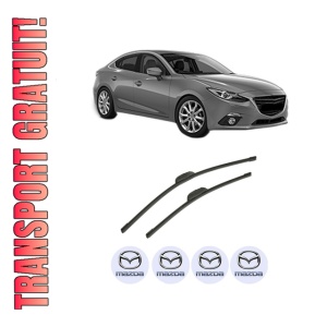 Set stergatoare auto MAZDA 3 Saloon (BM_, BN_) din 2013-2019, pentru parbriz auto, 2 bucati, Bosch Aerotwin, din cauciuc siliconat rezistent, 4 Stickere Auto MAZDA