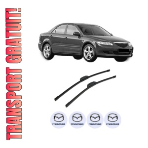 Set stergatoare auto MAZDA 6 Saloon (GG) din 2002-2007, pentru parbriz auto, 2 bucati, Bosch Aerotwin Retrofit, din cauciuc siliconat rezistent, 4 Stickere Auto MAZDA