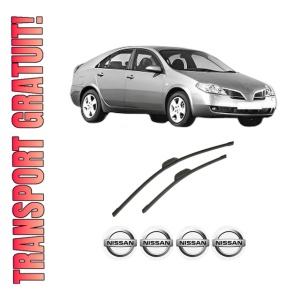 Set stergatoare auto NISSAN PRIMERA (P12) din 2002-2008, pentru parbriz auto, 2 bucati, Bosch Aerotwin Retrofit, din cauciuc siliconat rezistent, 4 Stickere Auto NISSAN