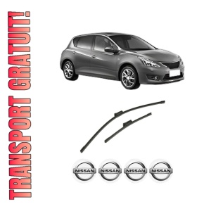 Set stergatoare auto NISSAN PULSAR Hatchback (C13) din 2012-2015, pentru parbriz auto, 2 bucati, Bosch Aerotwin, din cauciuc siliconat rezistent, 4 Stickere Auto NISSAN
