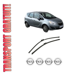 Set stergatoare auto OPEL MERIVA B VAN (S10) din 2013-2017, pentru parbriz auto, 2 bucati, Bosch Aerotwin, din cauciuc siliconat rezistent, 4 Stickere Auto OPEL