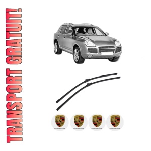 Set stergatoare auto PORSCHE CAYENNE (9PA) din 2002-2010, pentru parbriz auto, 2 bucati, Bosch Aerotwin, din cauciuc siliconat rezistent, 4 Stickere Auto PORSCHE