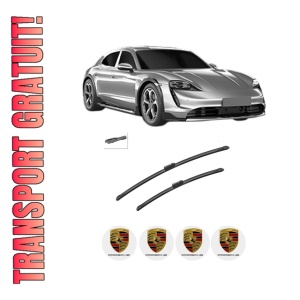 Set stergatoare auto PORSCHE TAYCAN Sport Turismo (Y1C) din 2021-2024, pentru parbriz auto, 2 bucati, Bosch Aerotwin, din cauciuc siliconat rezistent, 4 Stickere Auto PORSCHE