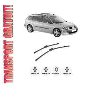 Set stergatoare auto RENAULT MEGANE II Estate (KM0/1_) din 2003-2011, pentru parbriz auto, 2 bucati, Bosch Aerotwin, din cauciuc siliconat rezistent, 4 Stickere Auto RENAULT