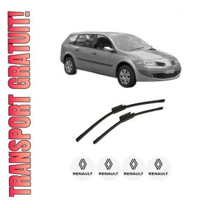 Set stergatoare auto RENAULT MEGANE II Estate Van (KM_) din 2003-2009, pentru parbriz auto, 2 bucati, Bosch Aerotwin, din cauciuc siliconat rezistent, 4 Stickere Auto RENAULT
