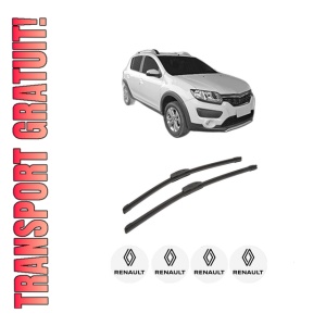 Set stergatoare auto RENAULT SANDERO/STEPWAY II (B8_) din 2013-2019, pentru parbriz auto, 2 bucati, Bosch Aerotwin Retrofit, din cauciuc siliconat rezistent, 4 Stickere Auto RENAULT