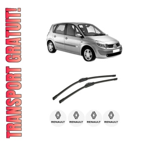 Set stergatoare auto RENAULT SCENIC II (JM0/1_) din 2003-2009, pentru parbriz auto, 2 bucati, Bosch Aerotwin, din cauciuc siliconat rezistent, 4 Stickere Auto RENAULT