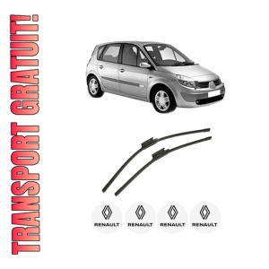 Set stergatoare auto RENAULT SCENIC II (JM0/1_) din 2003-2009, pentru parbriz auto, 2 bucati, Bosch Aerotwin, din cauciuc siliconat rezistent, 4 Stickere Auto RENAULT