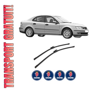 Set stergatoare auto SAAB 9-3 (YS3F, E79, D79, D75) din 2002-2015, pentru parbriz auto, 2 bucati, Bosch Aerotwin, din cauciuc siliconat rezistent, 4 Stickere Auto SAAB