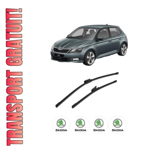 Set stergatoare auto SKODA FABIA III (NJ3) din 2014-2021, pentru parbriz auto, 2 bucati, Bosch Aerotwin, din cauciuc siliconat rezistent, 4 Stickere Auto SKODA