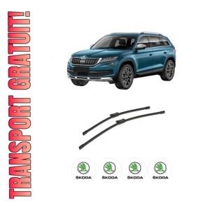Set stergatoare auto SKODA KODIAQ I (NS6, NS7, NV7) din 2016-2021, pentru parbriz auto, 2 bucati, Bosch Aerotwin, din cauciuc siliconat rezistent, 4 Stickere Auto SKODA