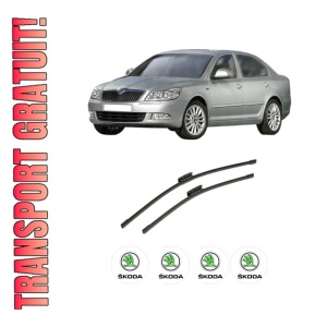 Set stergatoare auto SKODA Octavia II (1Z3) din 2004-2013, pentru parbriz auto, 2 bucati, Bosch Aerotwin Multi, din cauciuc siliconat rezistent, 4 Stickere Auto SKODA