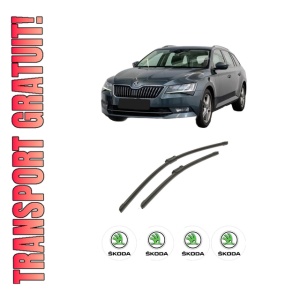 Set stergatoare auto SKODA SUPERB III Estate (3V5) din 2015-2024, pentru parbriz auto, 2 bucati, Bosch Aerotwin, din cauciuc siliconat rezistent, 4 Stickere Auto SKODA