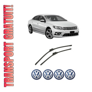 Set stergatoare auto Volkswagen CC B7 (358) din 2011-2016, pentru parbriz auto, 2 bucati, Bosch Aerotwin, din cauciuc siliconat rezistent, 4 Stickere Auto Volkswagen