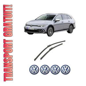 Set stergatoare auto Volkswagen GOLF ALLTRACK VIII (CG5) din 2020-2024, pentru parbriz auto, 2 bucati, Bosch Aerotwin, din cauciuc siliconat rezistent, 4 Stickere Auto Volkswagen