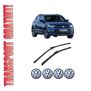 Set stergatoare auto Volkswagen T-CROSS (C11, D31) din 2018-2020, pentru parbriz auto, 2 bucati, Bosch Aerotwin, din cauciuc siliconat rezistent, 4 Stickere Auto Volkswagen