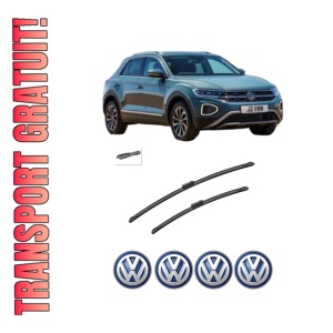 Set stergatoare auto Volkswagen T-ROC (A11, D11) din 2017-2022, pentru parbriz auto, 2 bucati, Bosch Aerotwin, din cauciuc siliconat rezistent, 4 Stickere Auto Volkswagen