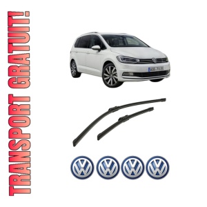 Set stergatoare auto Volkswagen TOURAN VAN (5T1) din 2020, pentru parbriz auto, 2 bucati, Bosch Aerotwin, din cauciuc siliconat rezistent, 4 Stickere Auto Volkswagen