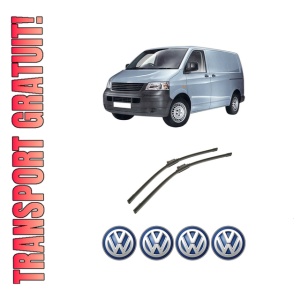 Set stergatoare auto Volkswagen TRANSPORTER T5 Van (7HA, 7HH, 7EA, 7EH) din 2003-2015, pentru parbriz auto, 2 bucati, Bosch Aerotwin, din cauciuc siliconat rezistent, 4 Stickere Auto Volkswagen