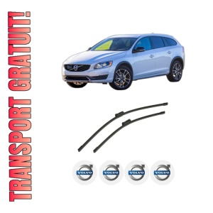Set stergatoare auto VOLVO V60 I Cross Country (157) din 2015-2018, pentru parbriz auto, 2 bucati, Bosch Aerotwin, din cauciuc siliconat rezistent, 4 Stickere Auto VOLVO