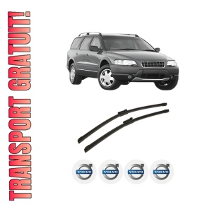 Set stergatoare auto VOLVO XC70 I Cross Country (295) din 1997-2007, pentru parbriz auto, 2 bucati, Bosch Aerotwin, din cauciuc siliconat rezistent, 4 Stickere Auto VOLVO