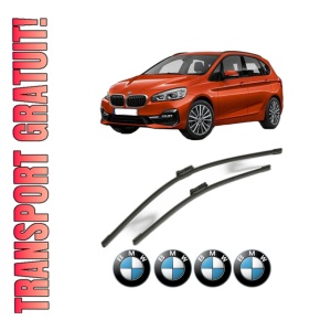 Set stergatoare BMW Seria 2 Gran Tourer Van (F46) din 2014-2017, pentru parbriz auto, 2 bucati, Bosch Aerotwin, din cauciuc siliconat rezistent, 4 Stickere Auto BMW Seria