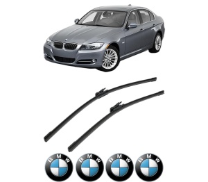 Set stergatoare BMW Seria 3 (E90) din 2004-2011, pentru parbriz auto, 2 bucati, Bosch Aerotwin, din cauciuc siliconat rezistent, 4 Stickere Auto BMW Seria v43695