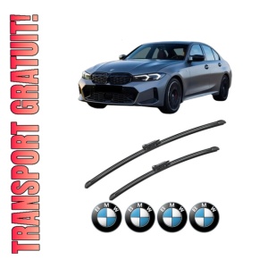 Set stergatoare BMW Seria 3 (G20, G80, G28) din 2018-2024, pentru parbriz auto, 2 bucati, Bosch Aerotwin, din cauciuc siliconat rezistent, 4 Stickere Auto BMW Seria
