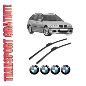 Set stergatoare BMW Seria 3 Touring (E46) din 1999-2003, pentru parbriz auto, 2 bucati, Bosch Aerotwin Retrofit, din cauciuc siliconat rezistent, 4 Stickere Auto BMW Seria