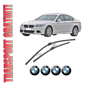 Set stergatoare BMW Seria 5 (F10) din 2009-2016, pentru parbriz auto, 2 bucati, Valeo Silencio, din cauciuc siliconat rezistent, 4 Stickere Auto BMW Seria
