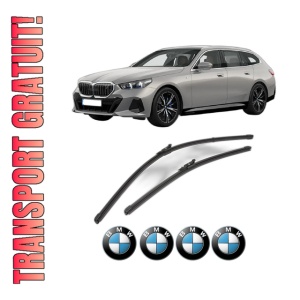 Set stergatoare BMW Seria 5 Touring (G61, G99) din 2024, pentru parbriz auto, 2 bucati, Valeo Silencio Xtrm, din cauciuc siliconat rezistent, 4 Stickere Auto BMW Seria