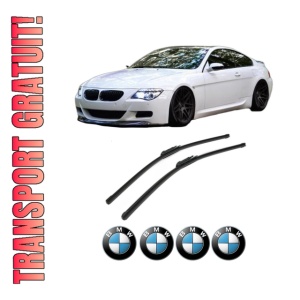 Set stergatoare BMW Seria 6 Convertible (E64) din 2004-2010, pentru parbriz auto, 2 bucati, Bosch Aerotwin, din cauciuc siliconat rezistent, 4 Stickere Auto BMW Seria