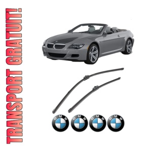 Set stergatoare BMW Seria 6 Convertible (F12) din 2010-2018, pentru parbriz auto, 2 bucati, Valeo Silencio, din cauciuc siliconat rezistent, 4 Stickere Auto BMW Seria