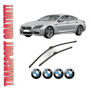 Set stergatoare BMW Seria 6 Gran Coupe (F06) din 2012-2018, pentru parbriz auto, 2 bucati, Bosch Aerotwin, din cauciuc siliconat rezistent, 4 Stickere Auto BMW Seria
